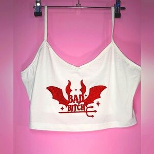 White Crop Top with Red Graphic